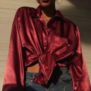 Vintage Satin Magenta Blouse